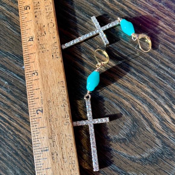 Handmade Crystal & Vint. Aqua Glass Bead Earrings - Picture 10 of 11